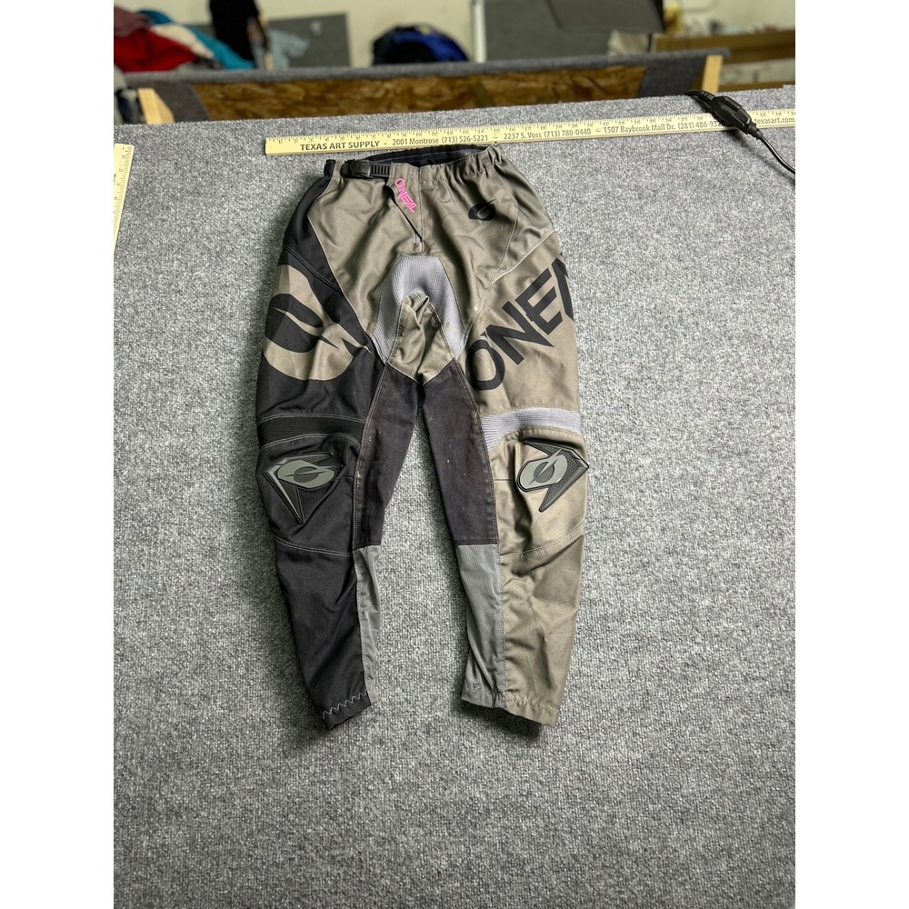 O'Neal Motocross Pants Womens Size 1/2 Gray Black Pink Racing Padded Buckle